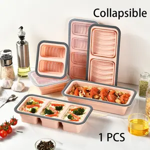 Foldable silicone food freezer storage container with lid, Airtight Leak Proof, BPA Free Food Grade Soup Freezer Container, Leakproof Portion Control Tray for Broth, Baby Food, Leftovers, Microwave & Oven Safe