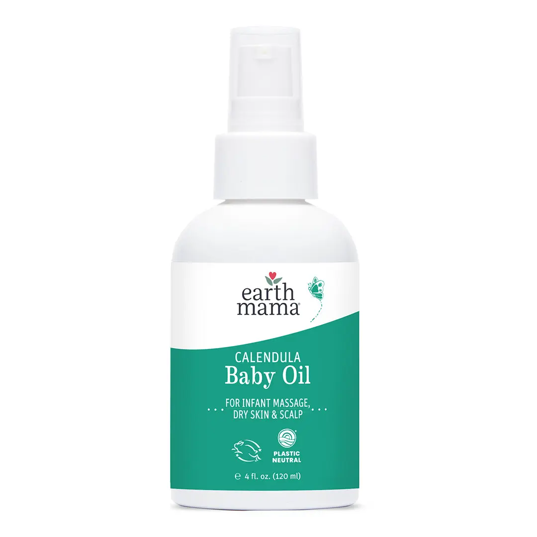Earth Mama Calendula Baby Oil – Gentle Infant Massage Oil with Organic Calendula & Jojoba – 4 fl oz