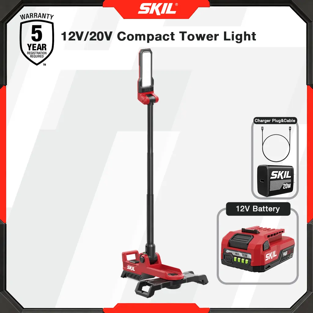 SKIL 12V/20V Compact Tower Light, 20V Kit Including 2.0Ah USB-C Battery and Charger SKIL 12V/20V Compact Tower Light, 20V Kit Including 2.0Ah USB-C Battery and Charger