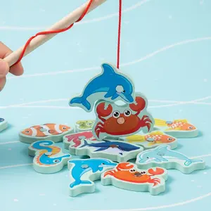 Kids Wooden Magnetic Fishing Toy Set, Interactive Ocean Fish Game, Toddler Pretend Play, Hand-Eye Coordination & Patience Development, Ideal Christmas Gift, Toddler Playset