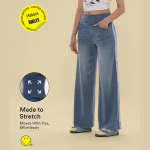 Halara X Smiley® Halara Flex™ High Waisted Baggy Wide Leg Washed Casual Jeans with Pockets