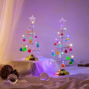 LED Christmas Tree Table Lamp Battery Power Modern Crystal Desk Decor Light Bedroom Living Room Christmas Gift Table Lights