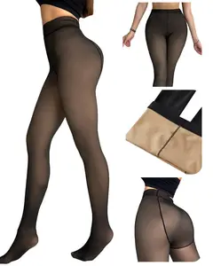 Fleece Lined Tights Leggings Women, Women Fleece Lined Leggings Sheer Fake Translucent Pantyhose Black Fleece Lined Tights Women Pantyhose Leggings Sheer Warm Thermal Thick Fake Translucent Tights for Winter