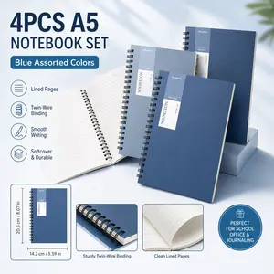 4 Pack A5 Spiral Notebooks, Matte College Style, Random Colors Available, Thick Paper, Ideal for Office & School Use, Perfect Gift Choice