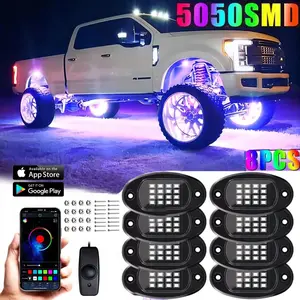 8Pods RGB LED Rock Lights Offroad Music Wireless Bluetooth Underglow Neon Lights light kit Remote Control RGB LED Car Decorative Light