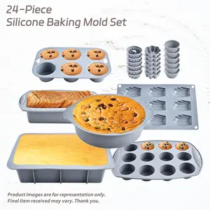 24-Piece Premium Silicone Baking Molds Set, Includes Mini Cupcake Cups & Cake Pans, Perfect for Mother's Day Gift, Silicone Muffin Pan, Kitchen, Home