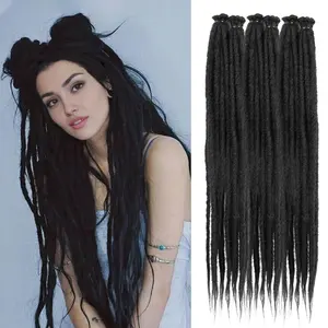 Human Hair 24 Inch Dreadlock Extensions 0.6 cm Width 20 Strands Natural Black Software Hippie SE Drades Loc Extensions Handmade Reggae Style Crochet Braiding Hair for Women and men (24 Inch,1B)