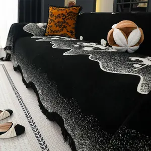 Simple Chenille Floral Sofa Blanket, Non-Slip Dustproof Pet-Friendly Couch Cover, All Season Reusable Sofa Sheet