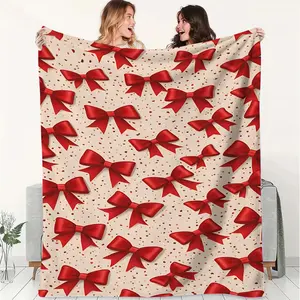 Red Bow Polka dot Printed comforter, Exquisite Red Bow Themed Bedding Set, Happy and Fashionable, Luxurious Digital Printed Quilted Bedding, Perfect Bed Decoration! It Is an Ideal Gift for Family and Friends, Filled with A Joyful Atmosphere!