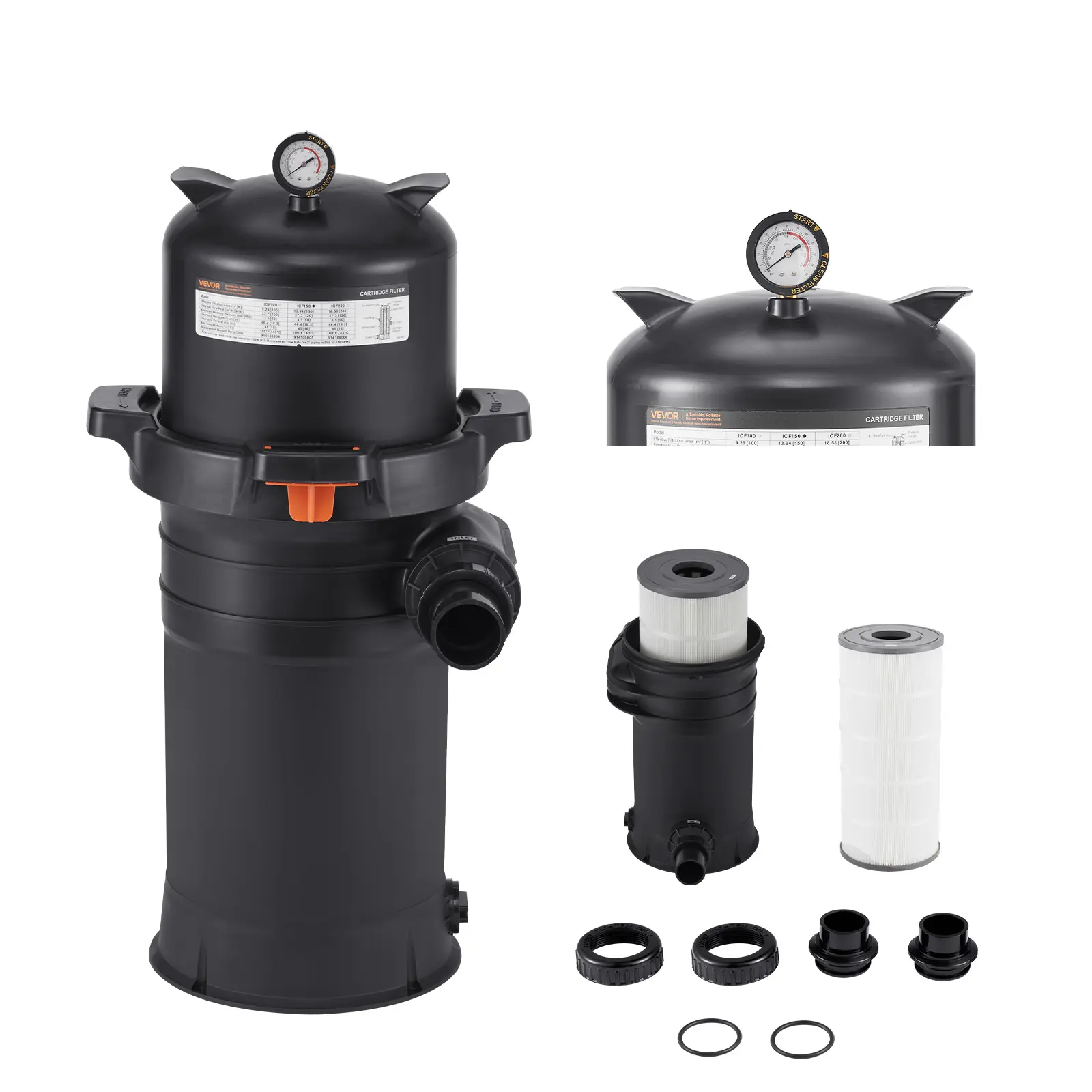 【SummerFinds】VEVOR Pool Cartridge Filter, 150 sq.ft², High-Efficiency Swimming Pool Filter with Valve, 9000 GPH Spa Filtration Cleaning & Clearing System for In-Ground & Above Pools up to 34342 Gallons