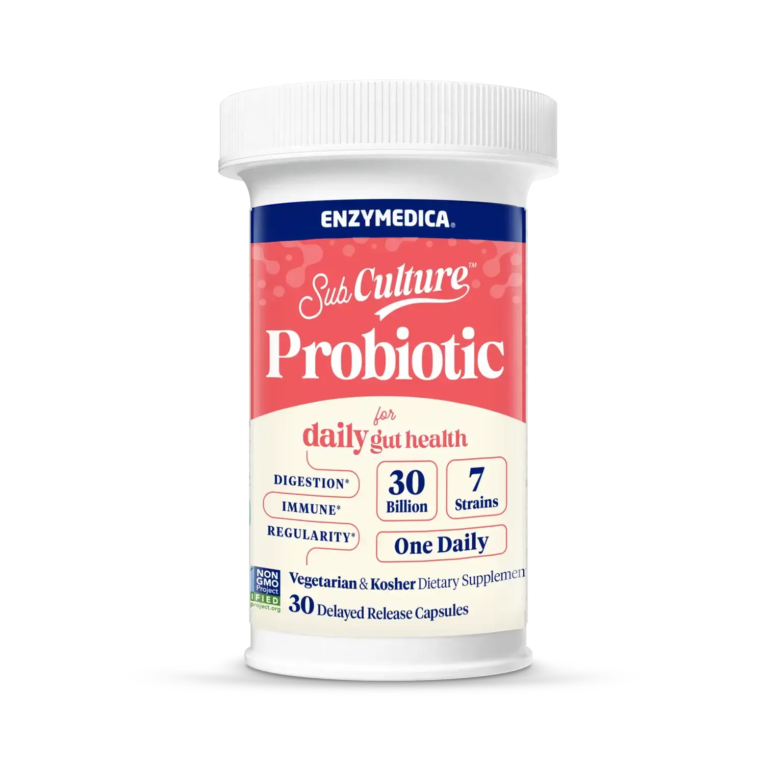 Enzymedica SubCulture Probiotic for Daily Gut & Digestive Health - Probiotic Capsules for Women & Men, 30 Billion CFU, Digestive Nutritional Supplement for Adults, Vegetarian, Non GMO - 30 Caps