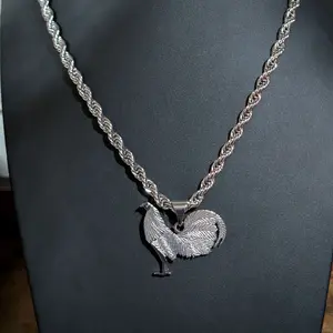 Gallo 1 stainless steel Rooster Pendant hand engraved rooster with Braided Chain for Men and Women