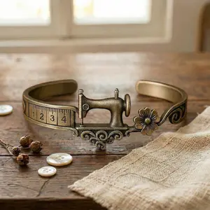 Sewing Themed Bracelet Unique Vintage Jewelry Gift for Seamstresses Quilters and Fashion Designers,Antique Bronze