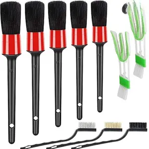 [New Deal] 10pcs Auto Car Detailing Brush Set Car Interior Cleaning Kit Includes 5 Boar Hair Detail Brush,3 Wire Brush, 2 Air Vent Brush for Cleaning Car Interior Exterior, Dashboard Engines Leather Wheel