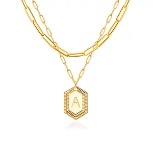 Fettero Layered Initial Necklaces for Women Adjustable Paperclip Chain Letter Pendant Necklace