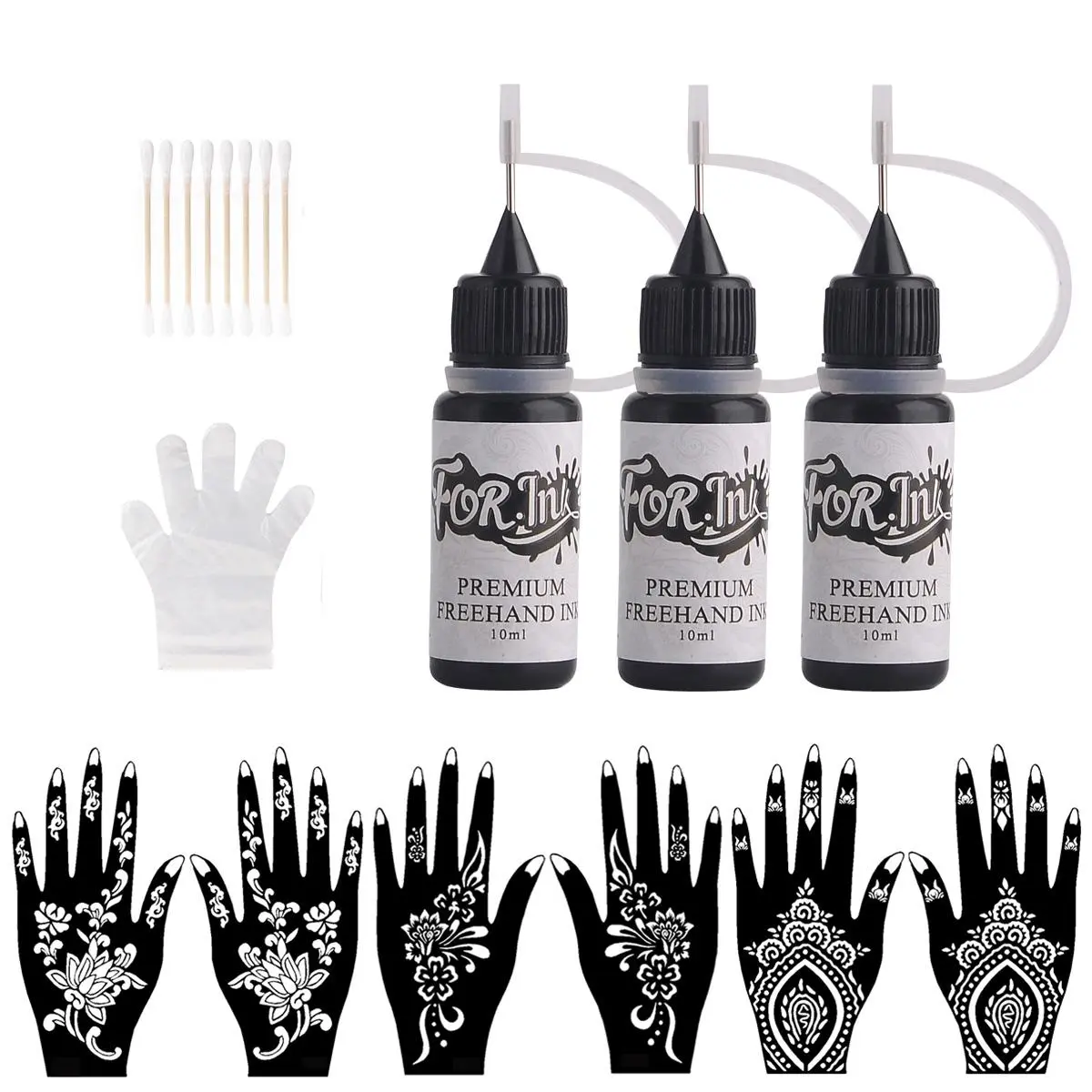 Temporary Tattoo Ink & Stencil Kit, Temporary Tattoo Kits, Including 3pcs Ink ＆ 3 Pairs Stencil, Semi Permanent Tattoo Markers, DIY Cosmetic Tattoo Kit for Women & Men, Tattoo Supplies