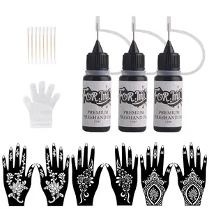 Temporary Tattoo Ink & Stencil Kit, Temporary Tattoo Kits, Including 3pcs Ink ＆ 3 Pairs Stencil, Semi Permanent Tattoo Markers, DIY Cosmetic Tattoo Kit for Women & Men