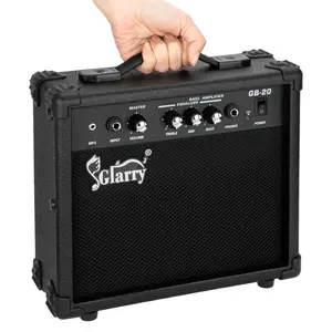 Glarry GB-20 20W Electric Bass Amplifier Natural Color Compact Portable with Volume Treble Bass Middle Controls & 1/4 Inch Jack for Home Practice & Street Jamming Audio
