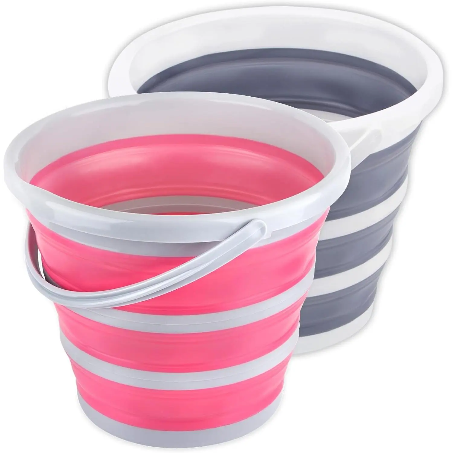 Collapsible Bucket 10L 2.6 Gallon Cleaning Bucket Mop Bucket Folding Foldable Portable Small Plastic Water Supplies for Outdoor Garden Camping Fishing  Wash Space Saving Grey and Pink