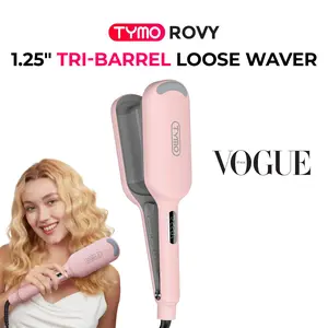 TYMO ROVY 1.25-Inch Beach Waves Curling Wand with Ionic Ceramic 3-Barrel Crimper for Women, Dual Voltage, Anti-Scald, Easy to Use, Mermaid Hair, Gift Box Ready; Travel Hair Tools; Adjustable Volumizing Curler
