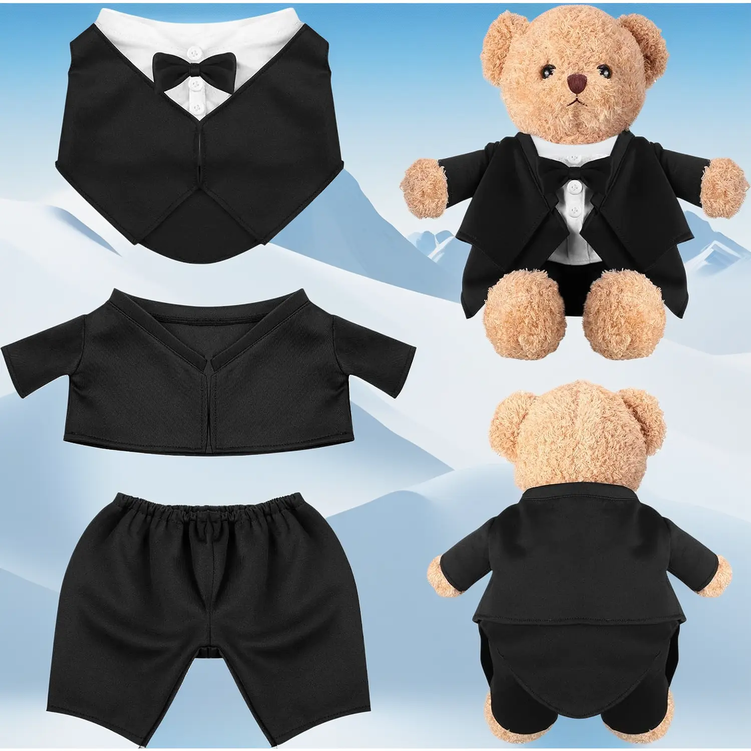 Tuxedo Outfit Set for 13-15 Inch Stuffed Animal Bear Clothes Bear Accessories for Your Own Stuffed Animals Wedding Bear Attire