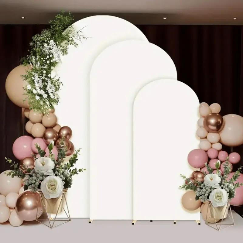 White Arch Backdrop Cover Set of 3 - 6ft/6.6ft/7.2ft Wedding Spandex Fitted Covers for Round Top Arch - Baby Party Birthday Banquet Shower,7.2ft Balloon Arch Backdrop Stand and Cover Set