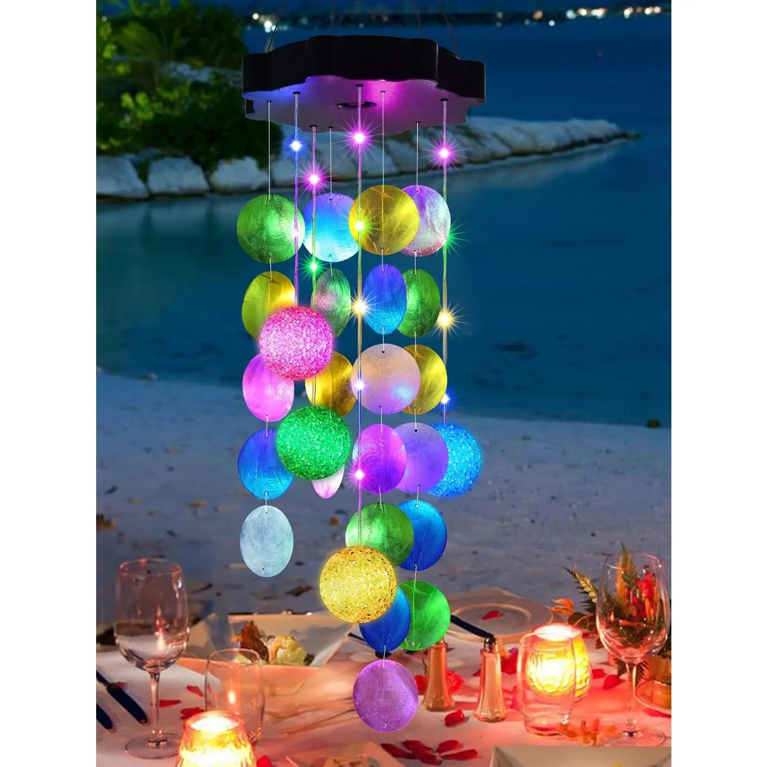 Mother's Day Gift,Solar Outdoor Wind Chimes,ideal holiday gift. Hanging Easter Pastel Light Strings (2 Modes) Shell light design, ideal gifts for family & women; LED outdoor decorative hanging lights, fit for gardens, yards, patios