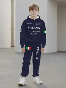 Boys Fashion Letter Pattern 3D Printed Hoodie Set, Long Sleeve Sports Wear, Spring Fall Winter Outdoor Hoodies, Casual Fitted Sweatshirts