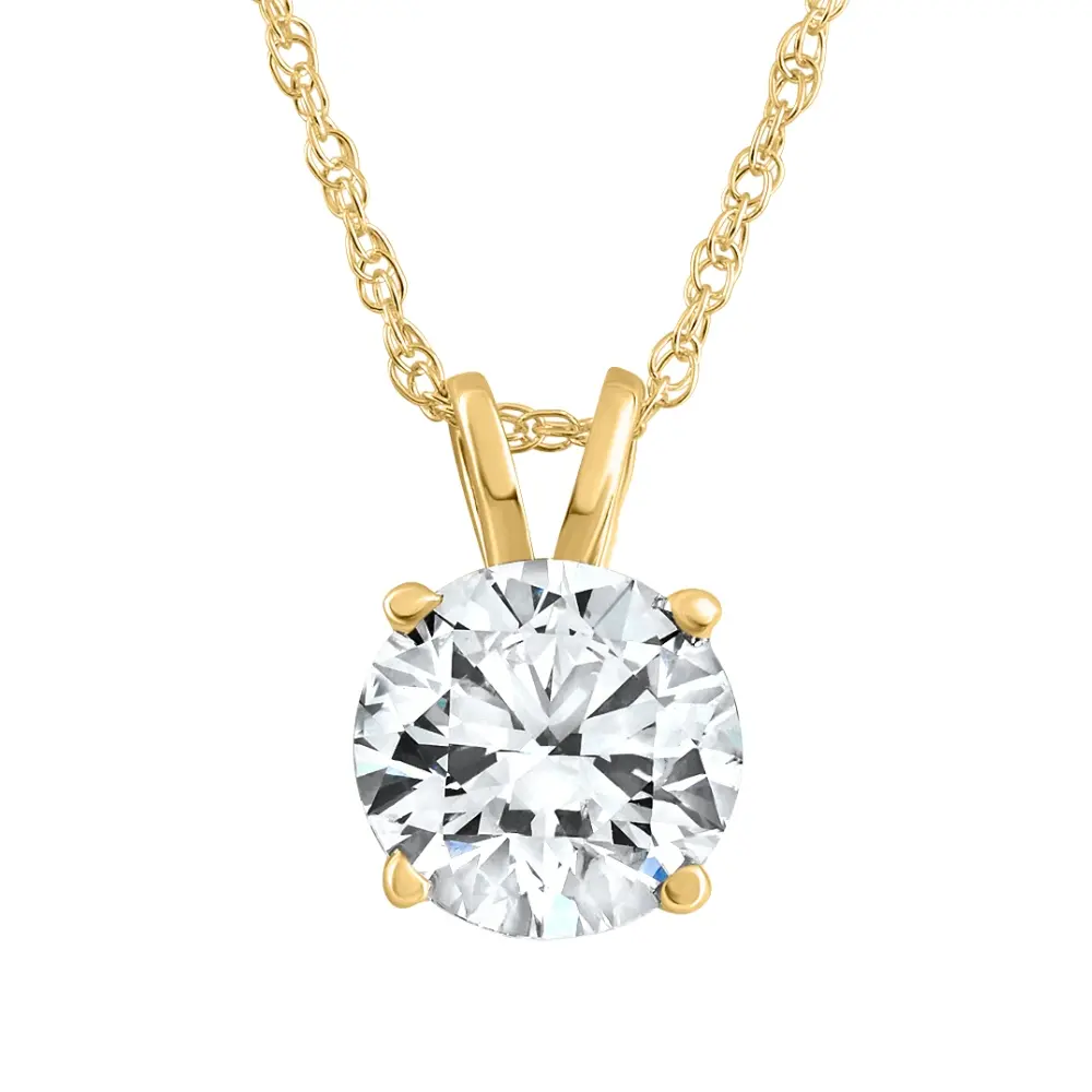 5/8Ct Solitaire Round Diamond Pendant Necklace 14K Yellow Gold