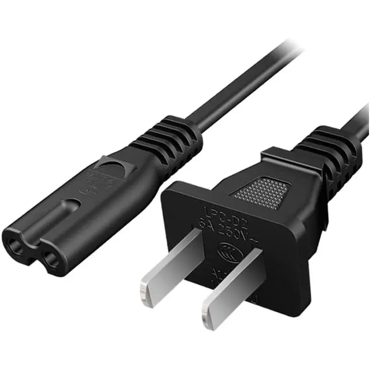 5ft AC 2-Prong C8 Power Cable, Standard 2-Slot Wall Power Replacement for TV, PS4, PS5, Speaker, Black