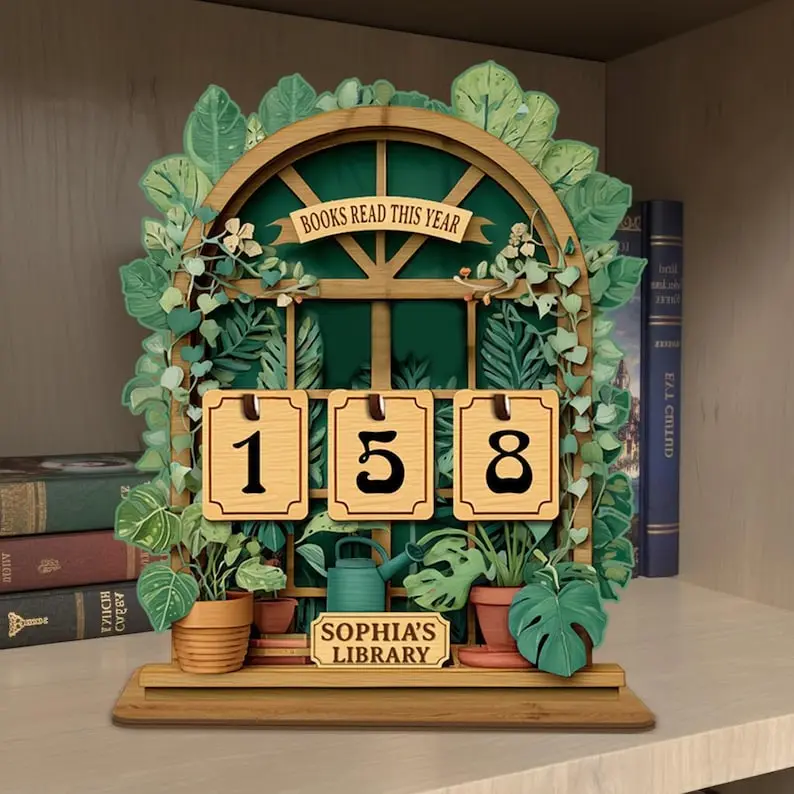 Treehouse Books Read This Year Counter, Cottage Wooden Book Display Custom Library Decor, Personalized Forest Bookshelf Reading Tracker Sign
