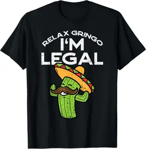 Women's 100% Cotton Short-Sleeve Casual Vintage Distressed Graphic T-Shirt - Funny "I'm Legal" Gringo Cinco De Mayo Mexican Immigrant Theme