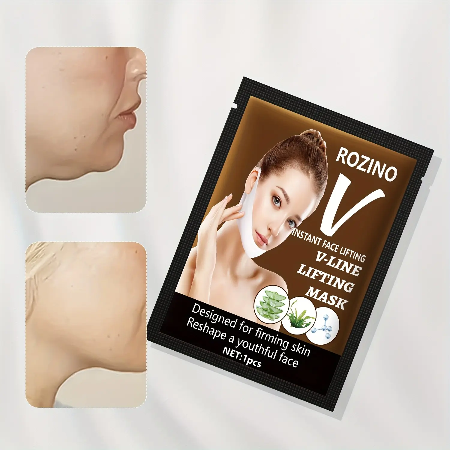 Rozino V-Shaped Face Lift Firming Mask - Rejuvenating Single Item Sheet Mask for Firmer Contours, Youthful Complexion, Instant Skin Repair & Enhanced Facial Structure, Rejuvenating Face Mask