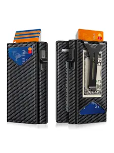 Men's Wallet 9-13 Card Slots Pop-Out Design, Simple Smart Wallet with Rfid Protection, Trifold Card Holder, Metal Aluminum Credit Card Holder with Cash Slot