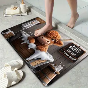 Scottish Cow Bath Mat with Cute Highland Cow Bathtub Design - Non-Slip Soft Shower Rug, Bath Tub Mat Suitable for Bathroom, Shower, Bathtub - Machine Washable Scottish Cow Themed Bath Accessory