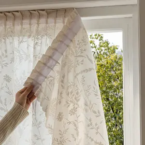 1pc Plant Floral Lattice Sheer Curtain, French Style Sunscreen Balcony Curtain, No Drilling Magic Tape Installation, Transparent Not See-Through