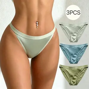 Women's 3-Pack Sexy Shiny Nylon String Bikini Panties, French Cut, Silky Touch, Skin-Friendly, Breathable, Stretchy Soft Fabric, Everyday Comfort Underwear, Elegant, S-XL,SummerVibes