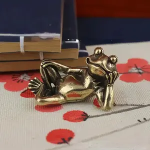 Pure Copper Sleepy Frog Decorative Piece, Office Coffee Table Accessory, Antique Brass Color, Handcrafted Tea Pet Ornament, Decorative Figurines, Home Decor