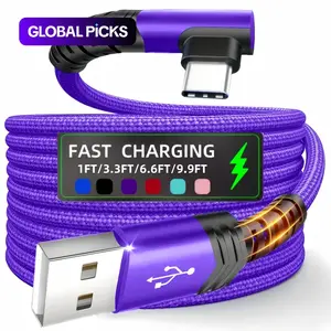 90-Degree USB-C Cable, USB-A to USB-C Right Angle Durable Nylon-Braided Fast Charging Cable for iPhone 16 Pro Max, Samsung Galaxy S24 Ultra and iPad Air 6, Portable Type-C Charging Line #GLOBAL PICKS