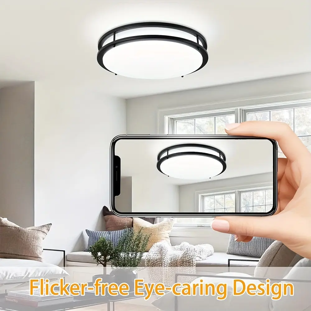13" Hardwired Low-Profile Modern Design LED Flush Mount Ceiling Light - Black, 5CCT, 3600 lm, 120V AC Power Supply, Dimmable, Indoor Use for Bathroom, Entryway
