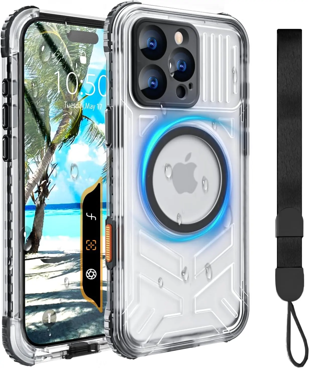 for iPhone 16 Pro Max Waterproof Case Compatible with MagSafe, IP68 Underwater Case Built-in Screen Protector, Slim Translucent 360° Full Body Protection, 12FT Military Grade, 6.9 Inch (Black)