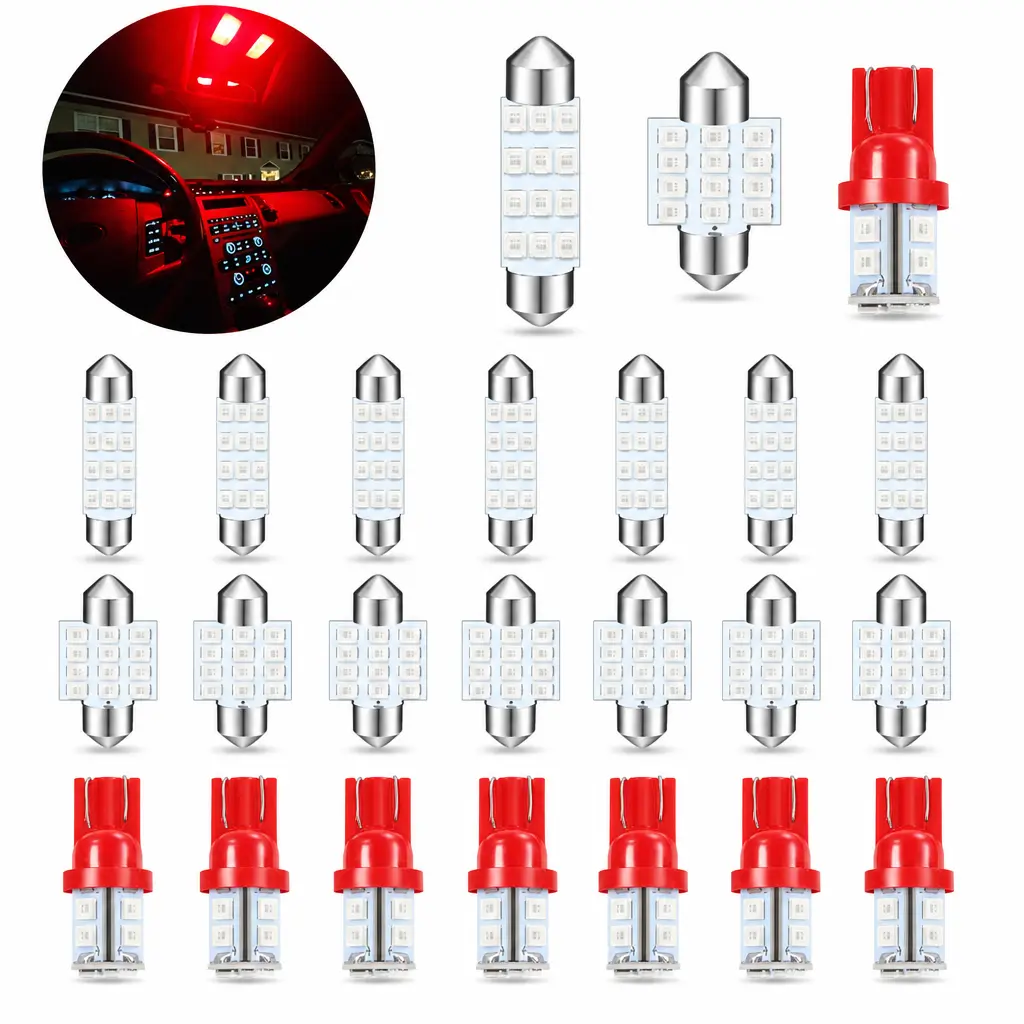 24PCS LED Interior Replacement Bulbs, Interior Car Lights, Dome Light LED Car Bulb Kit Set T10 31 mm 42 mm, Used for Map Dome Lights and License Plate Courtesy Lights Accessories
