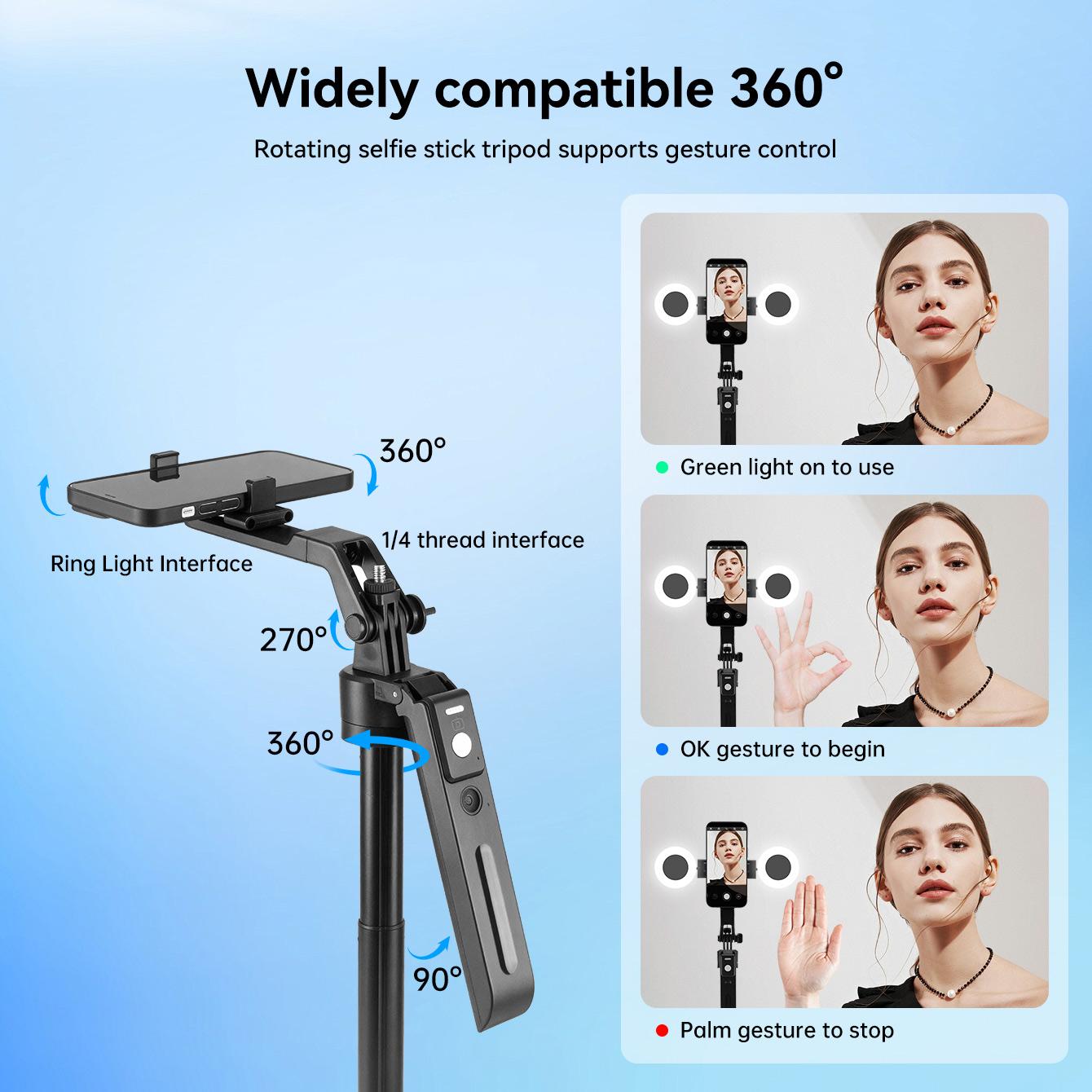 2025 New AI Selfie Stick Tripod, 360° Face Tracking. Multi-func Phone Mount W/ Remote & Fill Light, Adjustable Height, Sturdy Base. Compatible W/ IPhone & Android, For YouTube Recording & Travel Photography. Sleek Metal Finish, Durable.