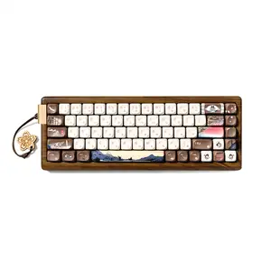 XVX MU68 FujiWave Theme Mechanical Tri-Mode Keyboard  Hot Swappable Walnut Solid Case Wood Wireless Keyboard 65% QMK/VIA