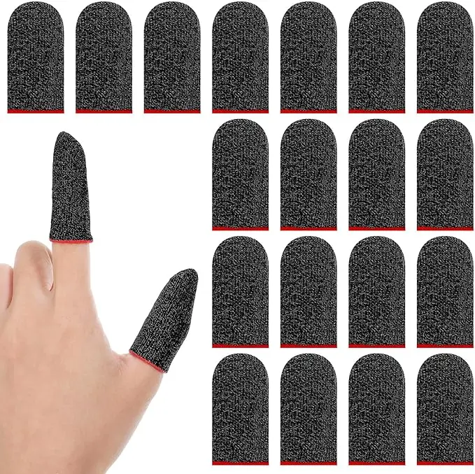 20 Pack Gaming Finger Sleeves Thumb Sleeves Mobile Gaming 0.3mm Silver Fiber Finger Gloves Smooth Feel Anti-Sweat Extremely Thin Fit Touchscreen Devices Phone Tablet Devices (Black)