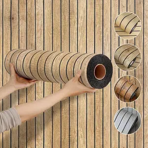 Thick 3D Slot Grille Decorative Wallpaper Roll, Backed with Glue, Waterproof Removable Adhesive and Easy to Clean, Removable and Reusable Wall Covering Material, Bathroom, Kitchen