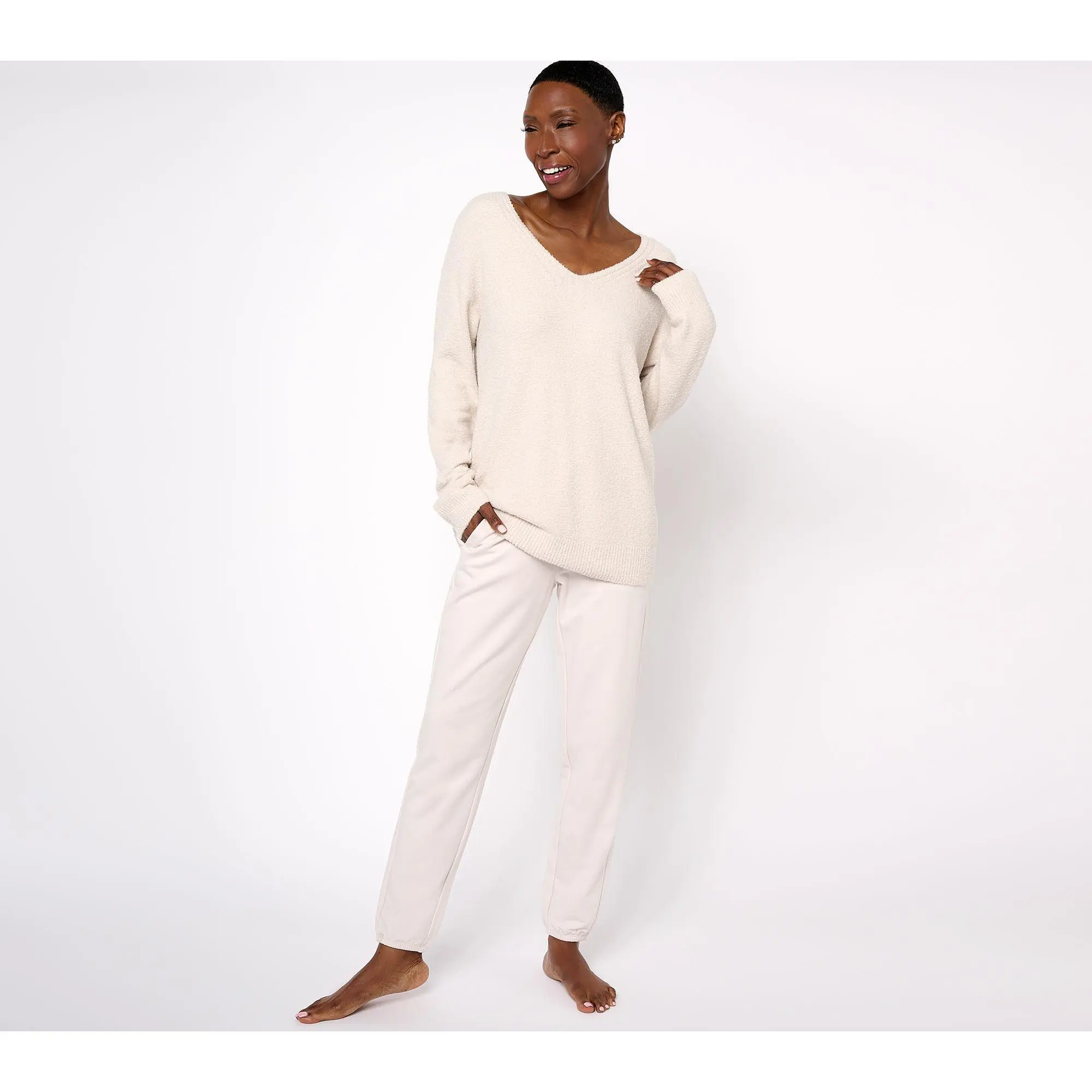 QVC Women's 2-Piece CozyChic Lite Barefoot Dreams Pullover & Lounge Pant Loungewear Set