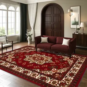 Velvet + Soft and Comfortable Persian Classic European Art Texture Pattern Printed Carpet, Home Decoration Carpet, Living Room Large Carpet Sofa Cushion Door Mat Coffee Table Mat Bedroom Carpet Bedside Carpet, Muslim Prayer Rugs