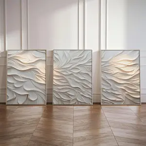 Unframed 3D Plaster Wave Wall Art, 3-Piece Set, Textured Embossed Design for Modern Neutral Home Decor Products, Stylish & Durable, Artistic, Decoration
