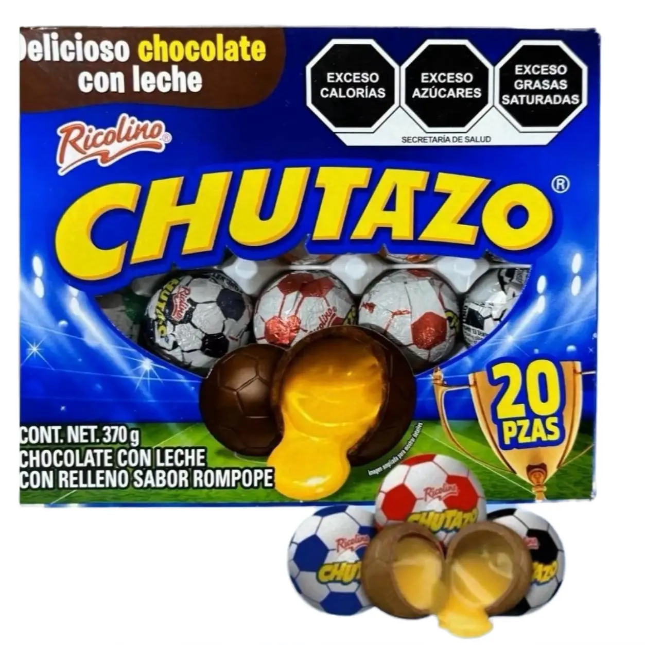 Ricolino Chutazo Balón de Chocolate Relleno 20pz - Chocolate balls with Eggnog Snack Dessert